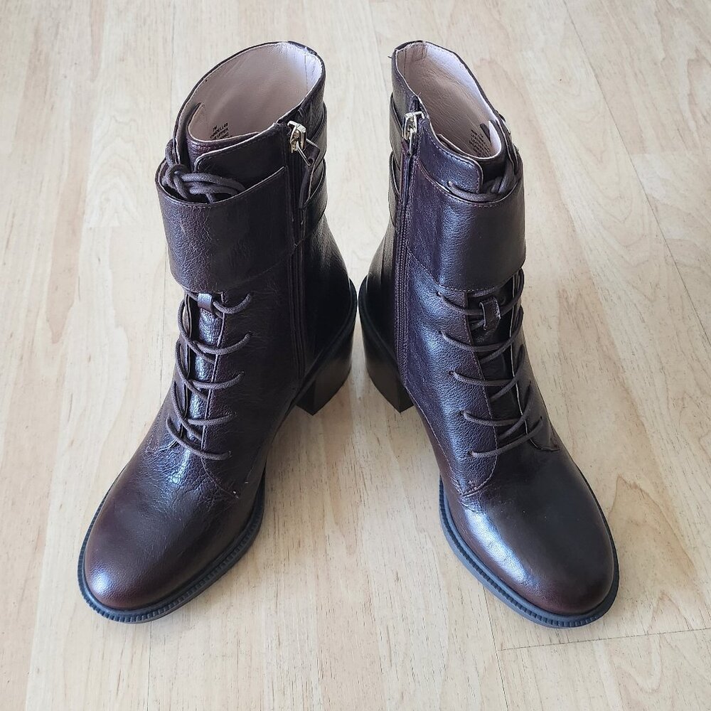 Nine West New Women's Leather Lace up Boots with Side Zipper Size 7